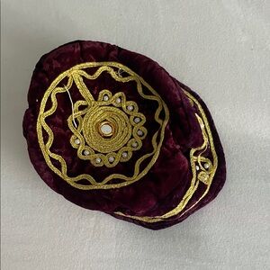 Afghan Pashtun Elegant Maroon and Gold boys hat Accessory morrocan